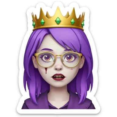 crowned woman zombie with glasses and purple hair  sticker