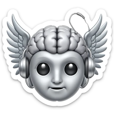 a brain with ear wings logo sticker