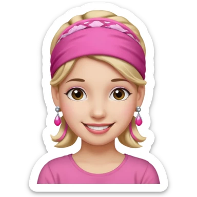 Fashion girl with pink headband and earrings, half body sticker