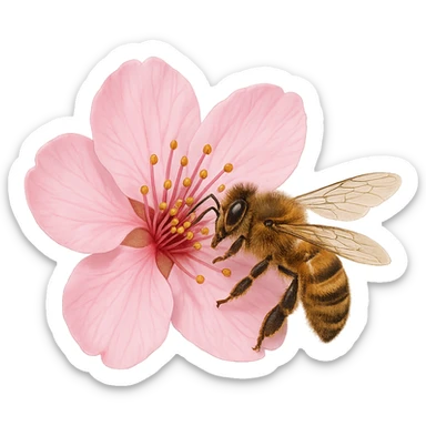 pink cherry blossom with a bee, no background sticker