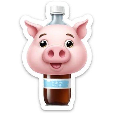 pig sitting ON a bottle, not in the bottle sticker