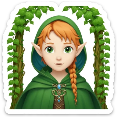 Hyper realistic green ivy forest elf mage fairy pale skin blue-eyes ginger hair sticker