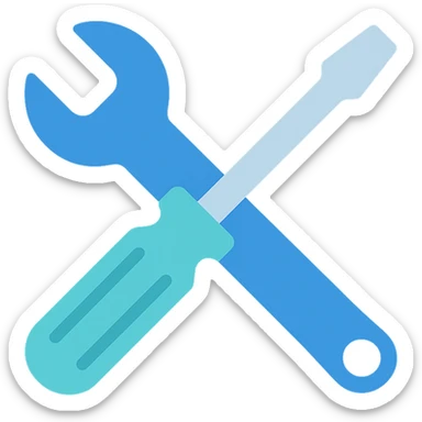 Wrench and screwdriver crossed, flat emoji style, outline with blue and turquoise colors sticker