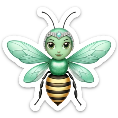 Mint green woman bee with diamond wings, sparkly rhinestones, and glitter accents sticker