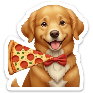 Golden retriever with a bowtie eat pizza sticker