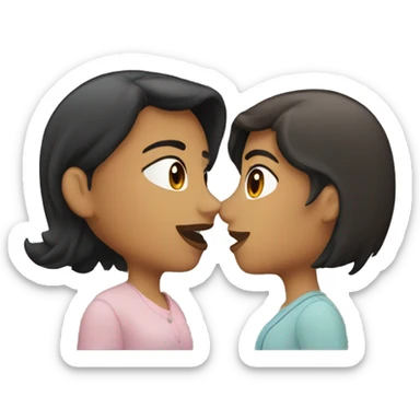 Two lesbians kissing on the lips. Both have long dark hair. Their skin color is white. sticker