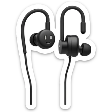 Minimal emoji, simple wired earphones sculpted from matte black metal, clean silhouette, fashion editorial minimalism, no motion effects, no glow, no neon, flat emoji style, centered, transparent background sticker