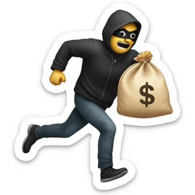 A robber running with a money bag sticker