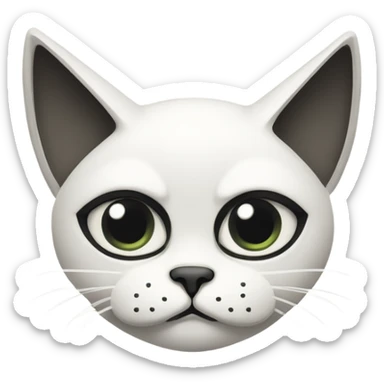 A minimalist illustration of a grumpy white cat with a rounded face, narrow eyes, a small black triangular nose, and pointed upright ears. Simple, clean, and cartoon-like design. sticker