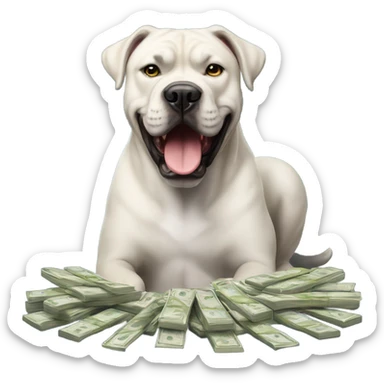 A white Cane Corso smiling with money in its mouth. sticker