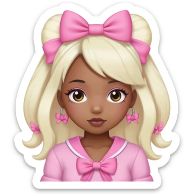 girly pink black girl with platinum blonde hair with kawaii outfit all pink and bows sticker