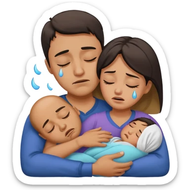 A man holding a sleeping woman in his arms whilst crying  sticker