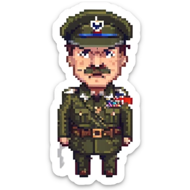 angry Adolf Hitler, pixel art, small details, recognizable mustache, military uniform sticker