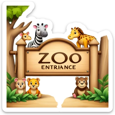 a zoo entrance sign with animals peeking out sticker