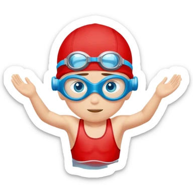 Boy Swimmer in a red swim and goggles cap with blue eyes  sticker