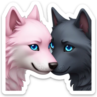Black wolf with blue eyes kissing gray tiger with pink eyes sticker