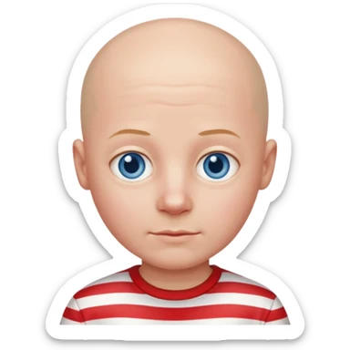 bald boy in red stripes with blue eyes sticker