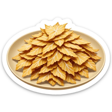 Katsuobushi bonito flakes, dried fermented fish shavings, thin curly strips, golden brown color, dancing flakes, Japanese style, food ingredient icon sticker