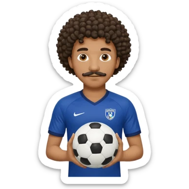 curly hair black man soccer player dark blue jersey with mustache holding soccer ball sticker
