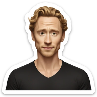 Light Brown guy, hair nose and lips like Tom Hiddleston, no facial hair, black t shirt sticker