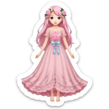 pastel anime woman with pink roses lace dress full body sticker