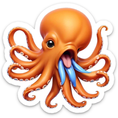 Cinematic Realistic Cute Yawning Octopus Portrait Emoji, Head tilted slightly with a dramatic, wide-open yawn, showcasing a soft, lustrous orange body with subtle blue ring accents and gently drooping tentacles, with half-closed, drowsy eyes rendered in exquisite detail; high shine, relaxed yet expressive, styled with a dash of mystical charm, soft glowing outline, capturing the essence of a sleepy yet affectionate octopus that appears ready to stretch out and drift into a peaceful nap! sticker