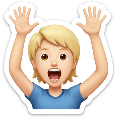 person with open mouth screaming with joy and excitement, raised hands sticker