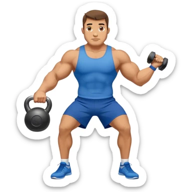buff man with blue shorts holding kettlebell sticker