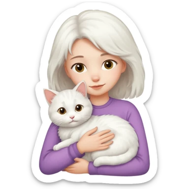 A girl love with his white male cat sticker