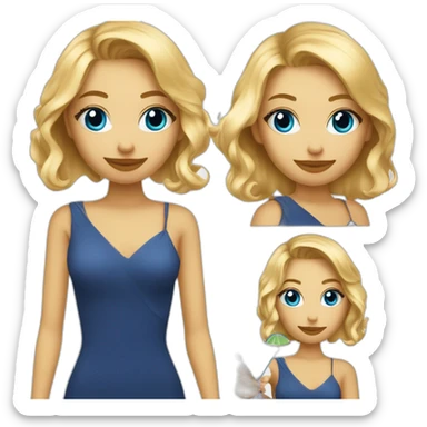 fille blonde bronzé avec les cheveux au carré et les yeux bleu avec un cocktail à la main sticker
