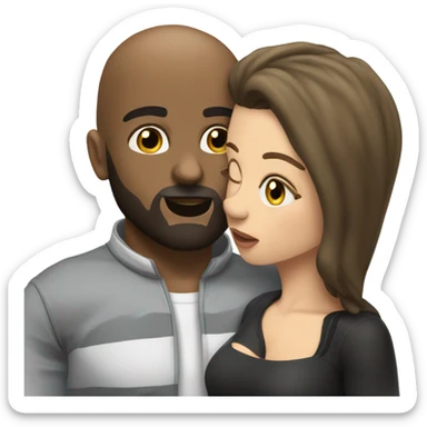 White brunette kissing muscular black bald man with beard sticker