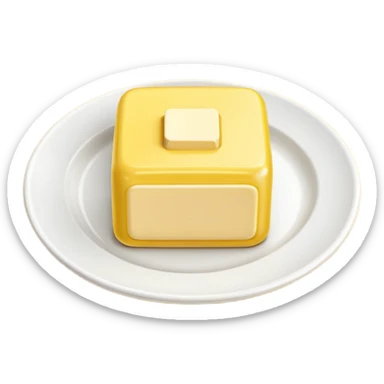 A 3D cartoon yellow butter block on a dish with soft light, Memoji-style realism. sticker
