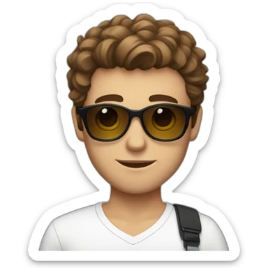 A young fit man with a white shirt and sunglasses on his hair with brown hair and a French flag in his hand sticker