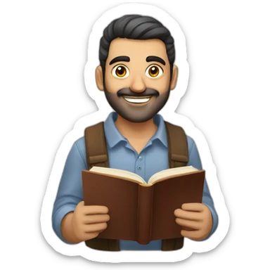 Armenian men reading book and looking at camera and smiling  sticker