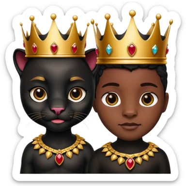 Big black panther and a little black panther both wearing gold and ruby crowns sticker