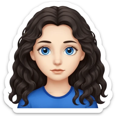 long dark wavy hair with big blue eyes and long dark eyelashes sticker