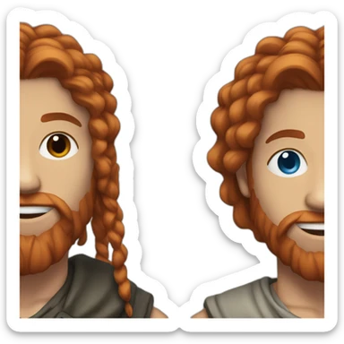 man with half red hair and a single dreadlock with a blue bead at the end sticker