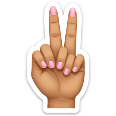 A hand holding index and middle and pinky finger up and ring finger down sticker