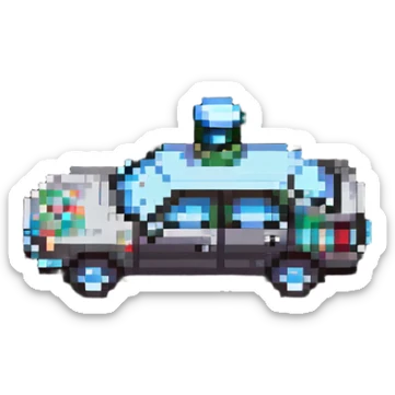 pixel art of a car swerving with a bottle nearby, representing drunk driving sticker
