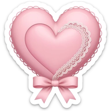 cute baby pink colored heart with lace trimming and with a lace ribbon on the top left, tilted a bit sticker