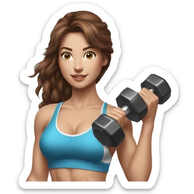 Hyperrealistic pencil drawing of a sporty sexy girl with brown hair, holding dumbbells sticker