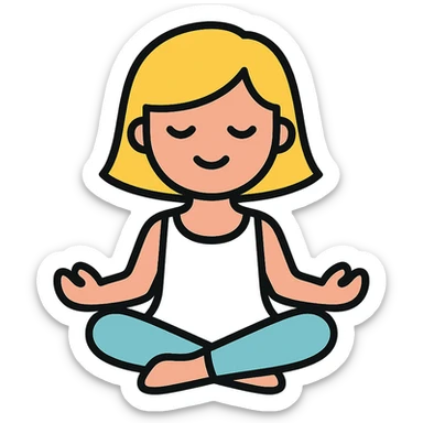 a blonde girl with a short haircut in a white dress sitting in a lotus position and meditating sticker