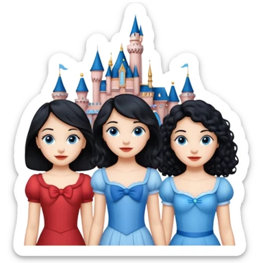 escribe el nombre Disneyland Paris y para titulo, pon a quatro chicas: una pelo corto negro, una pelo rizado largo, una pelo largo liso y la otra pelo ondulado mediano, esta con el ojos azules. Todas tienen piel carne y pon las chicas por los sitios después del nombre sticker