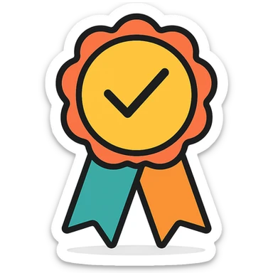 vector icon of a gold master choice emblem with subtle colorful accents, elegant minimalist flat design, award badge style, 2D flat vector, trending icon look, soft shadows, no text, isolated on white background, commercial use sticker