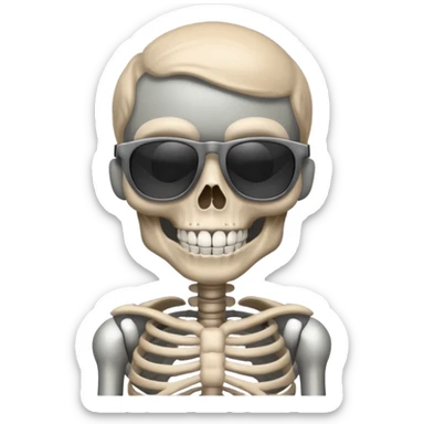 cool skeleton smiling like a rockstar with sunglases sticker