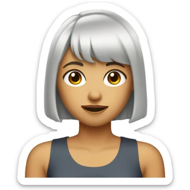 a short-haired girl with bangs
sHe's wearing a sleeveless T-shirt sticker