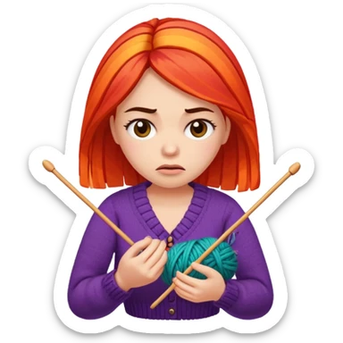 unhappy knitting woman sticker