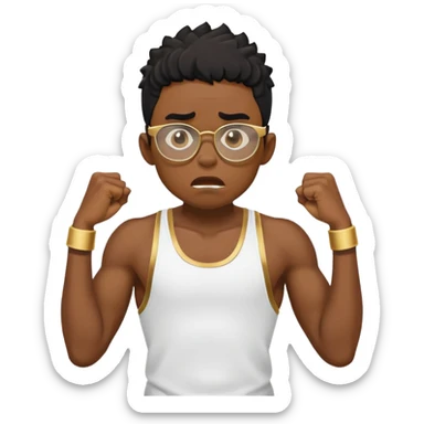 black boy athlete in stringer with gold glasses frustrated scared pulling hair sticker