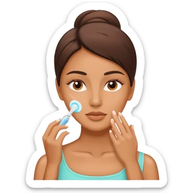 Perempuan lagi skincare (tapi yang lebih ketutup) fokus di muka sticker