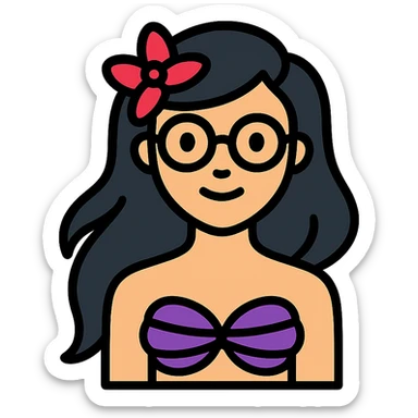 Upper body of Ariel, the Little Mermaid, with black hair and thin round Miu Miu glasses sticker